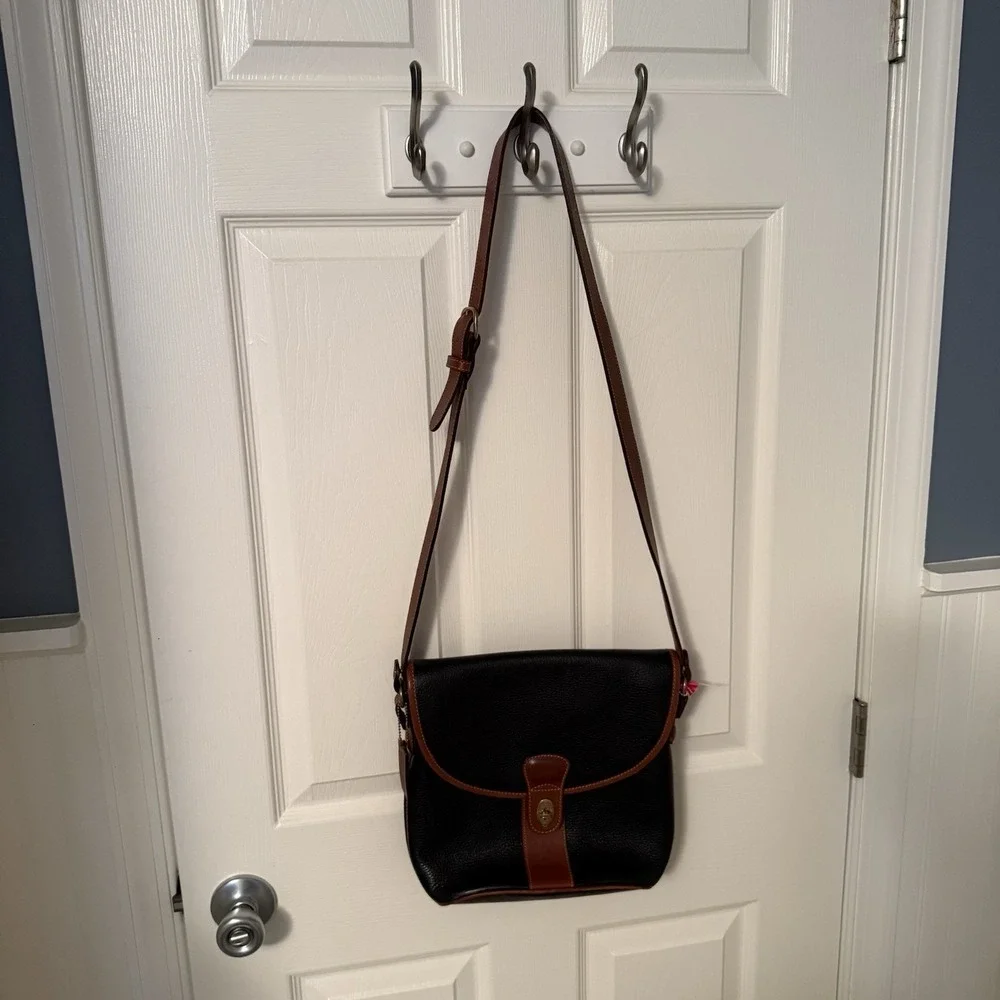 Vintage Coach Sheridan Stewart Crossbody Bag Black Pebbled Leather Brown Purse - Picture 15 of 16